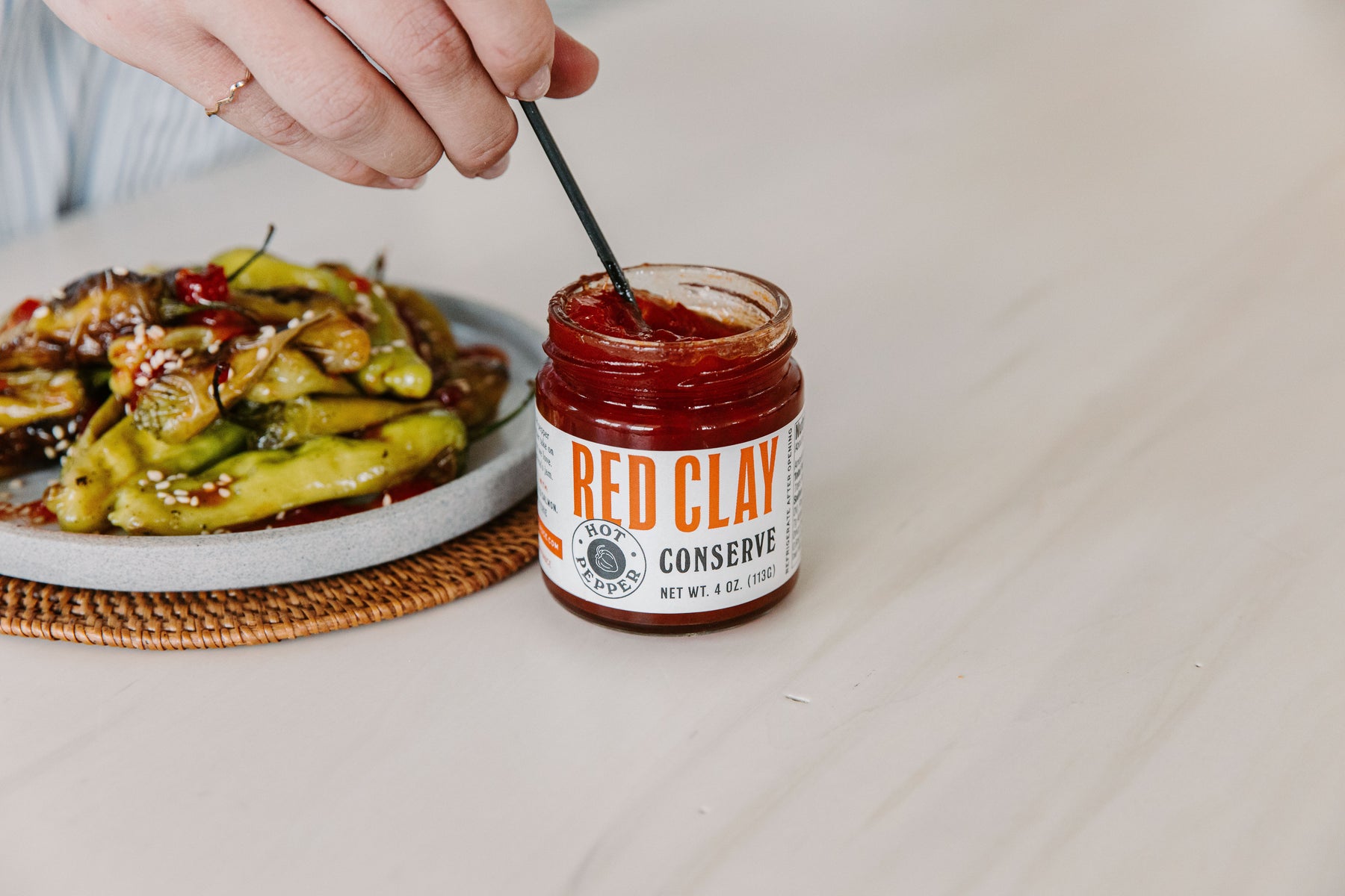 Blistered Shishito Peppers with Hot Pepper Conserve