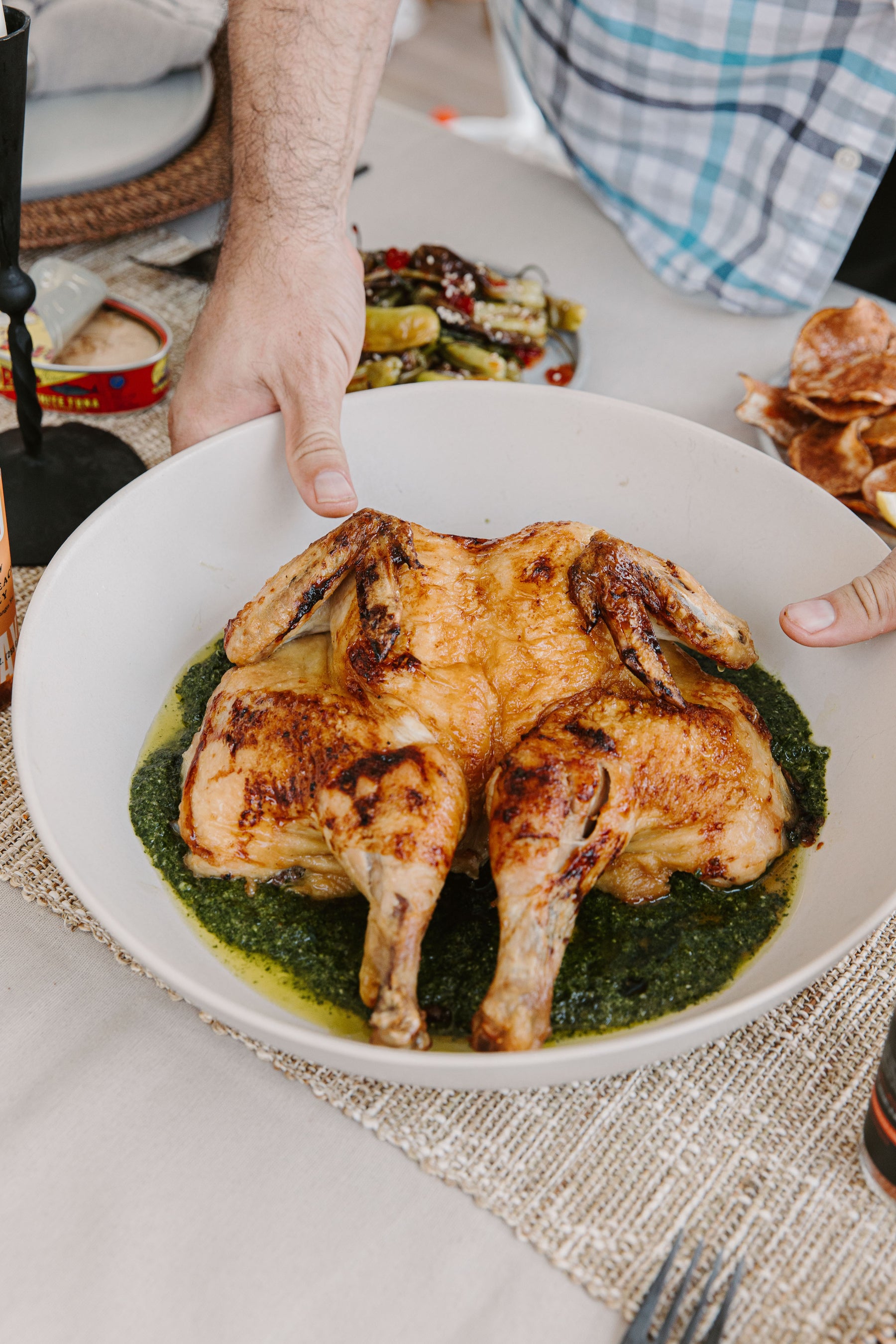 Glazed Spatchcock Chicken with Kale Pesto