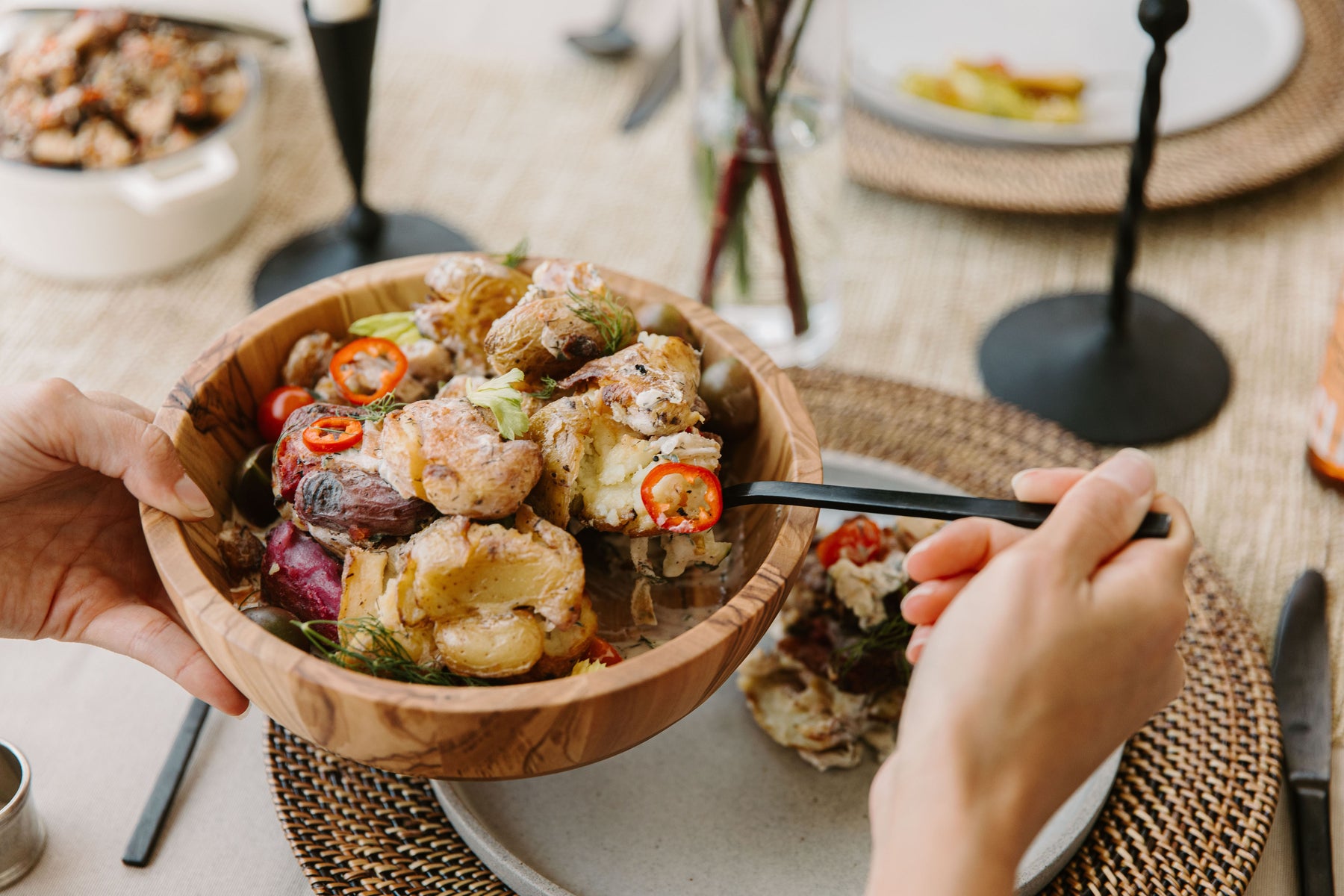 Smashed and Fried Fingerling Potato Salad